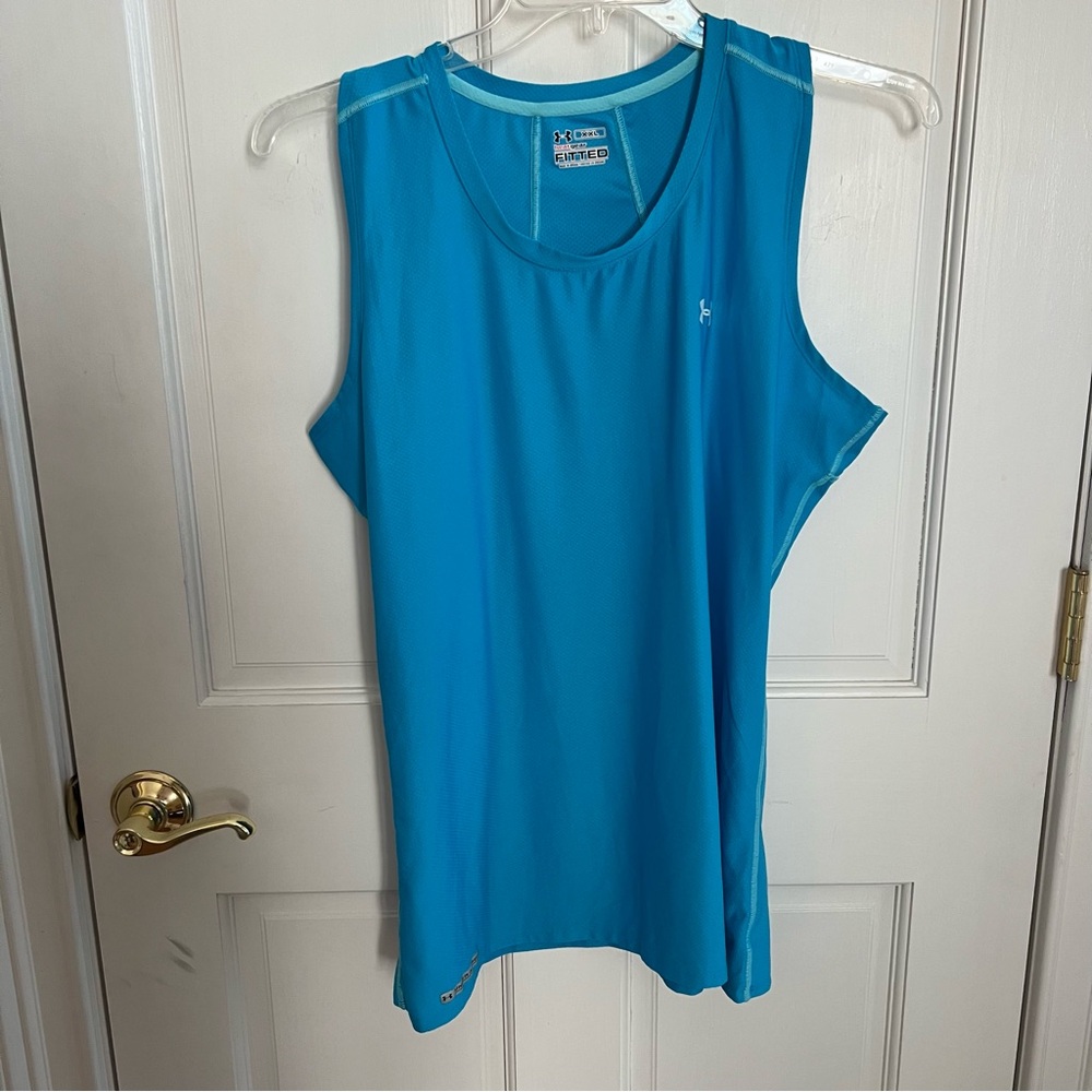 Womens UNDER ARMOUR Fitted HeatGear Racerback Aqua Blue Tank Size XXL